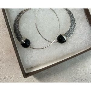 Sterling Silver and Black Onyx Hoop Earrings